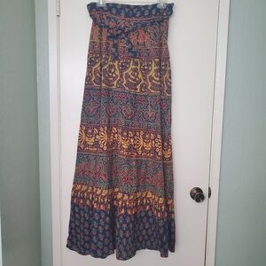 Fiesta Wrap Around Bohomian Festival India Stylized Print Maxi Skirt 29" Waist